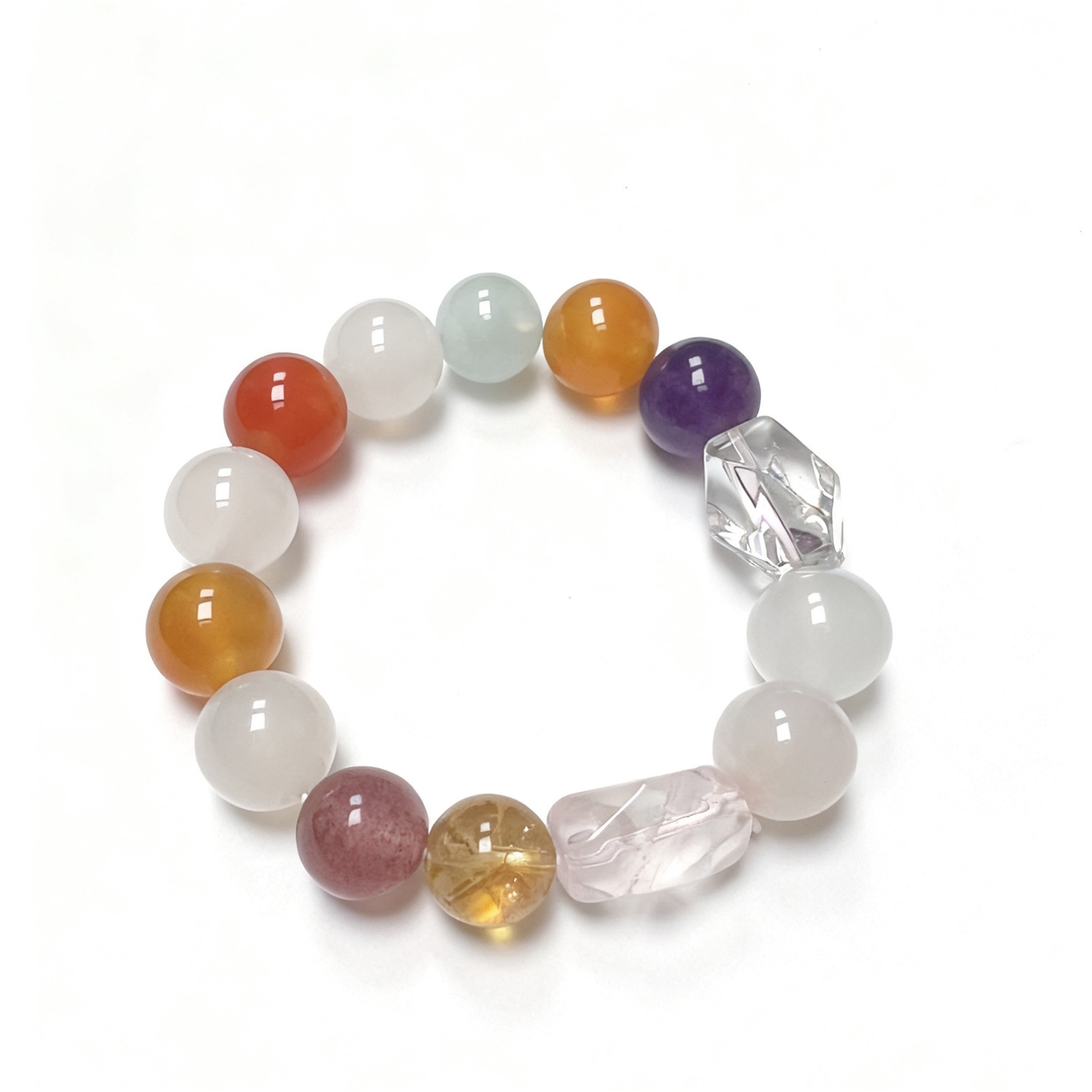 Natural Agate Crystal Bracelet - White Red Agate Clear Quartz Flower Agate Healing Jewelry
