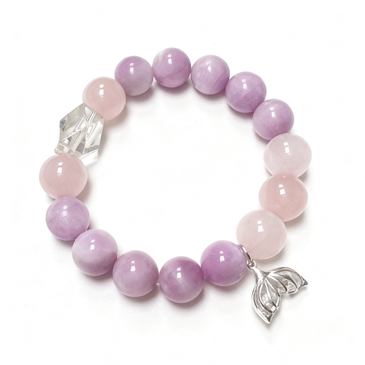 Rose Quartz Kunzite Crystal Bracelet with Fish Charm - Pink Love Healing Jewelry for Women