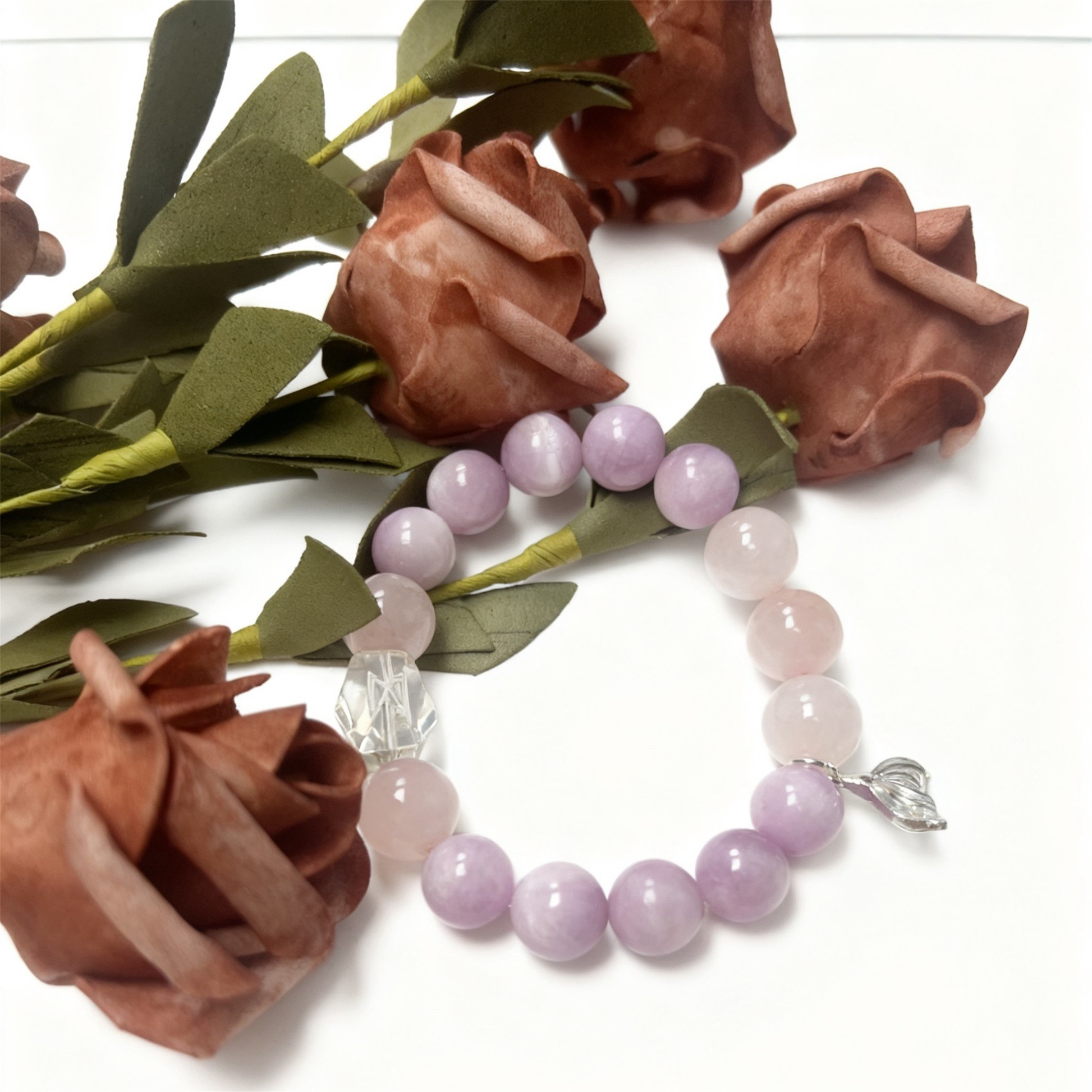 Rose Quartz and Kunzite Beads Close Up - Natural Pink Crystal Combination Detail