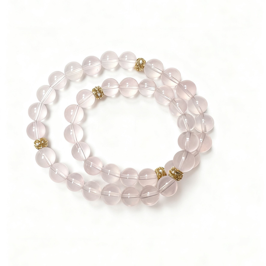 Rose Quartz Double Layer Bracelet - Stackable Pink Crystal Healing Jewelry for Love and Emotional Balance