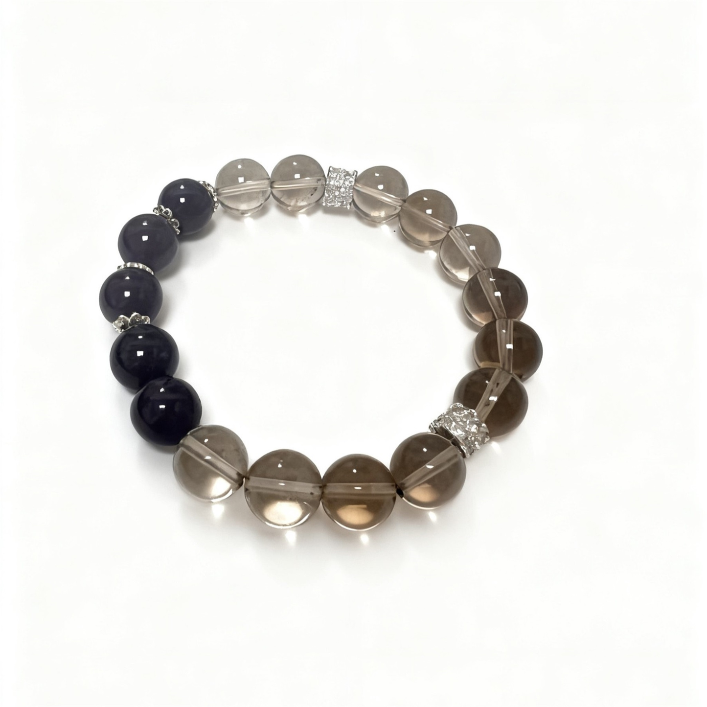 Smoky Quartz and Uruguayan Amethyst Crystal Bracelet - Serenity & Insight Healing Jewelry