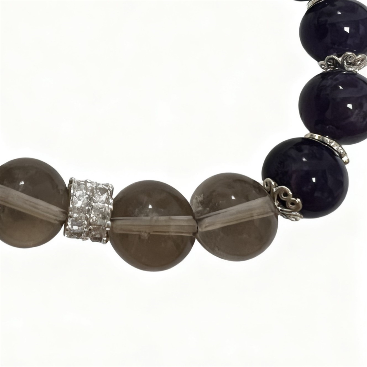 Premium Uruguayan Amethyst and Smoky Quartz Beads Close-up - Deep Purple and Brown Natural Crystals