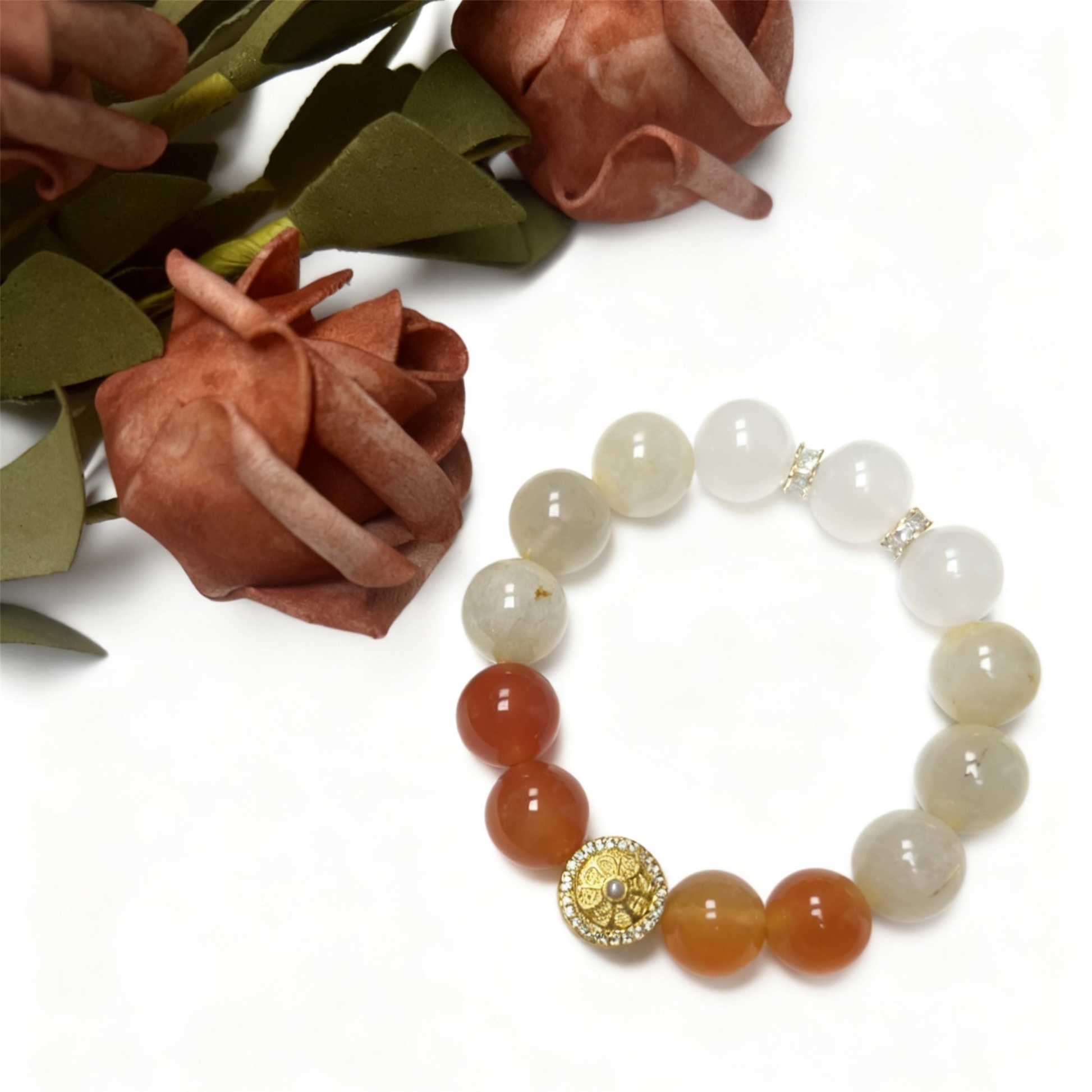 White and Original Agate Beads Close-up - 12mm Natural Gemstone Combination with Unique Patterns