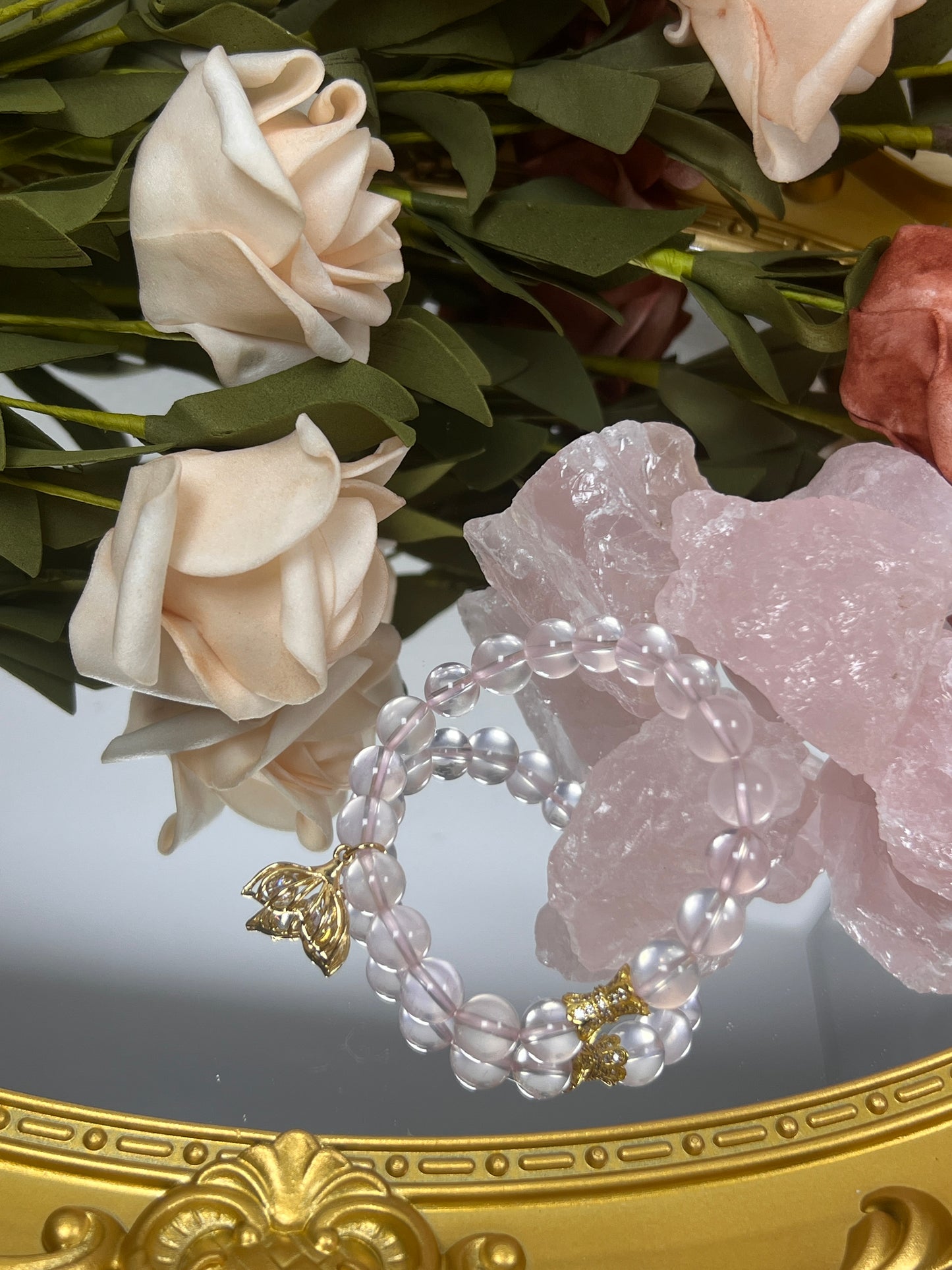 rose quartz beaded bracelet