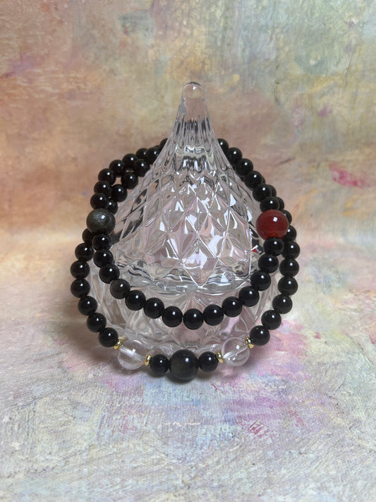obsidian crystal and red agate