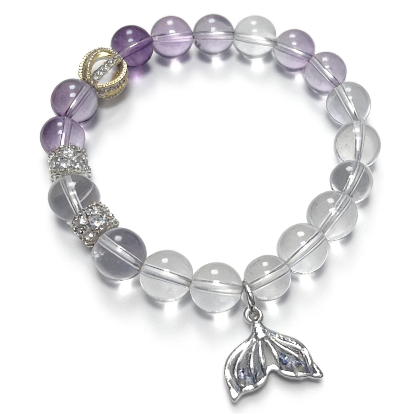 Clear Quartz and Amethyst Crystal Bracelet - Master Healer Dual Power Healing Jewelry