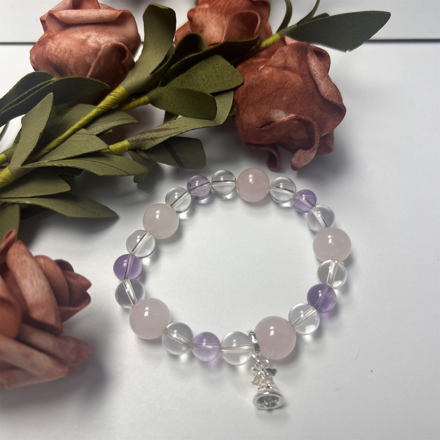 Handcrafted Libra Crystal Bracelet Real Product - Rose Quartz Amethyst Clear Quartz Healing Jewelry for Zodiac Balance