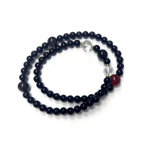Obsidian and agate protection bracelet with clear quartz and golden obsidian - Multi-stone crystal jewelry
