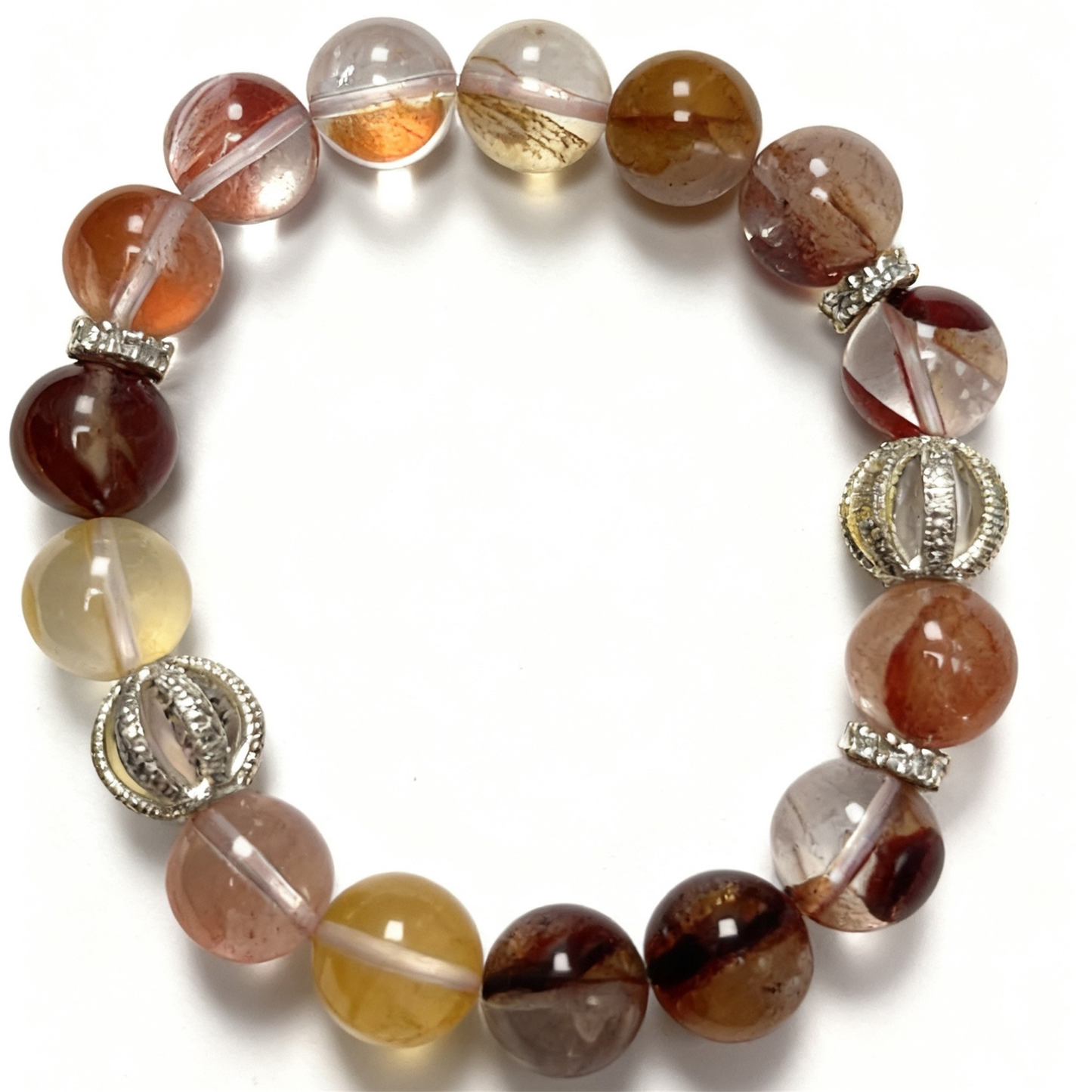 Garden quartz koi fish bracelet with natural phantom quartz and floral inclusions - Fortune and prosperity crystal jewelry