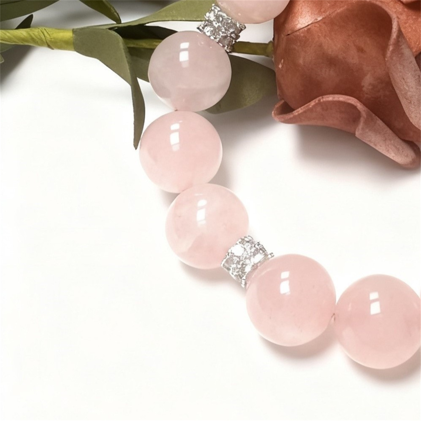 Rose Quartz Bracelet Close Up - 13mm Large Natural Pink Crystal Beads Detail