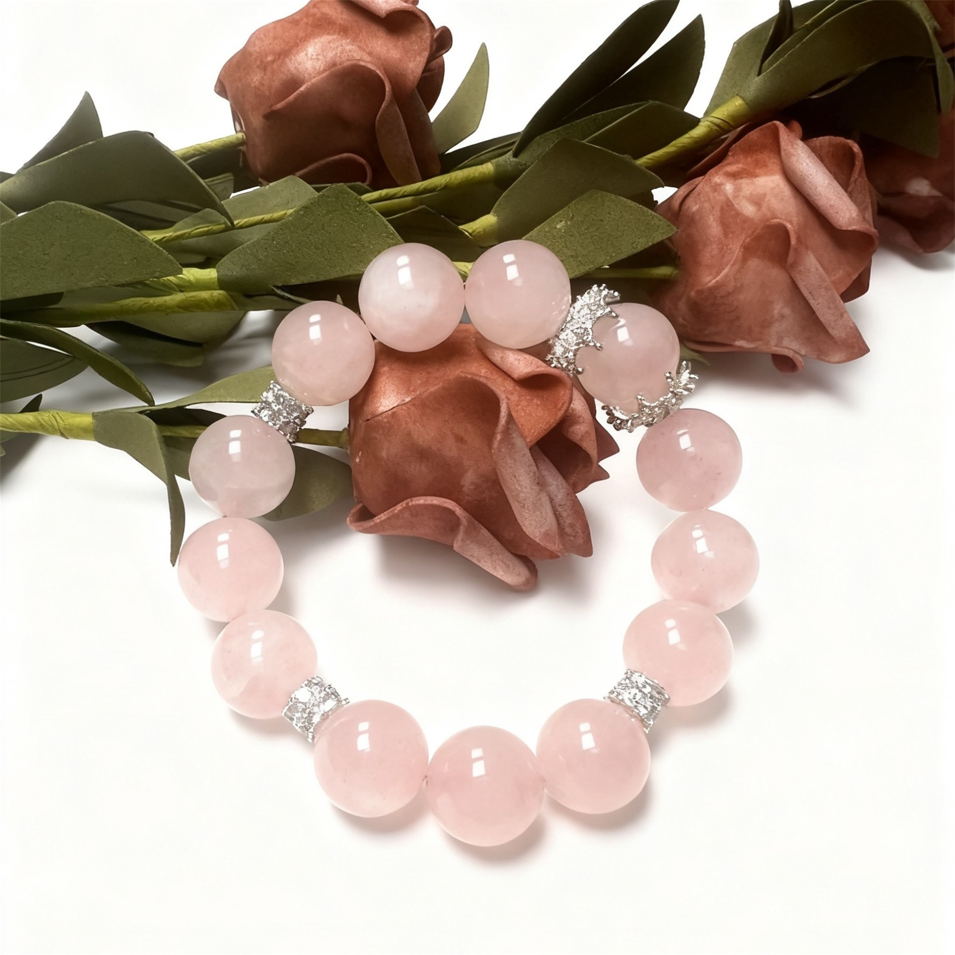 Natural Rose Quartz Large Bead Texture - Premium Quality Pink Gemstone Heart Chakra Bracelet