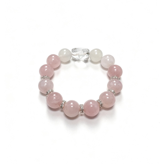 Rose Quartz White Agate Clear Quartz Bracelet - Triple Crystal Love Balance Healing Jewelry Sale $47