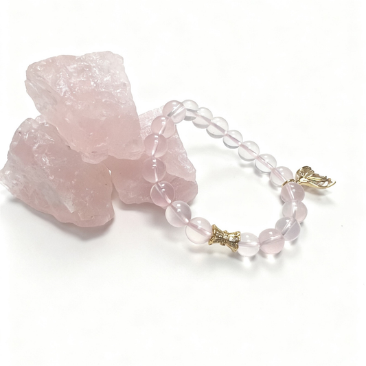 Flawless Rose Quartz Beads Close-up - AAA Grade Clear Pink Crystal with No Inclusions
