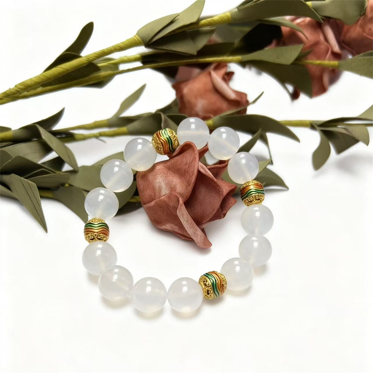 White Agate Stone Bracelet - Meditation and Spiritual Healing Crystal Jewelry for Inner Peace