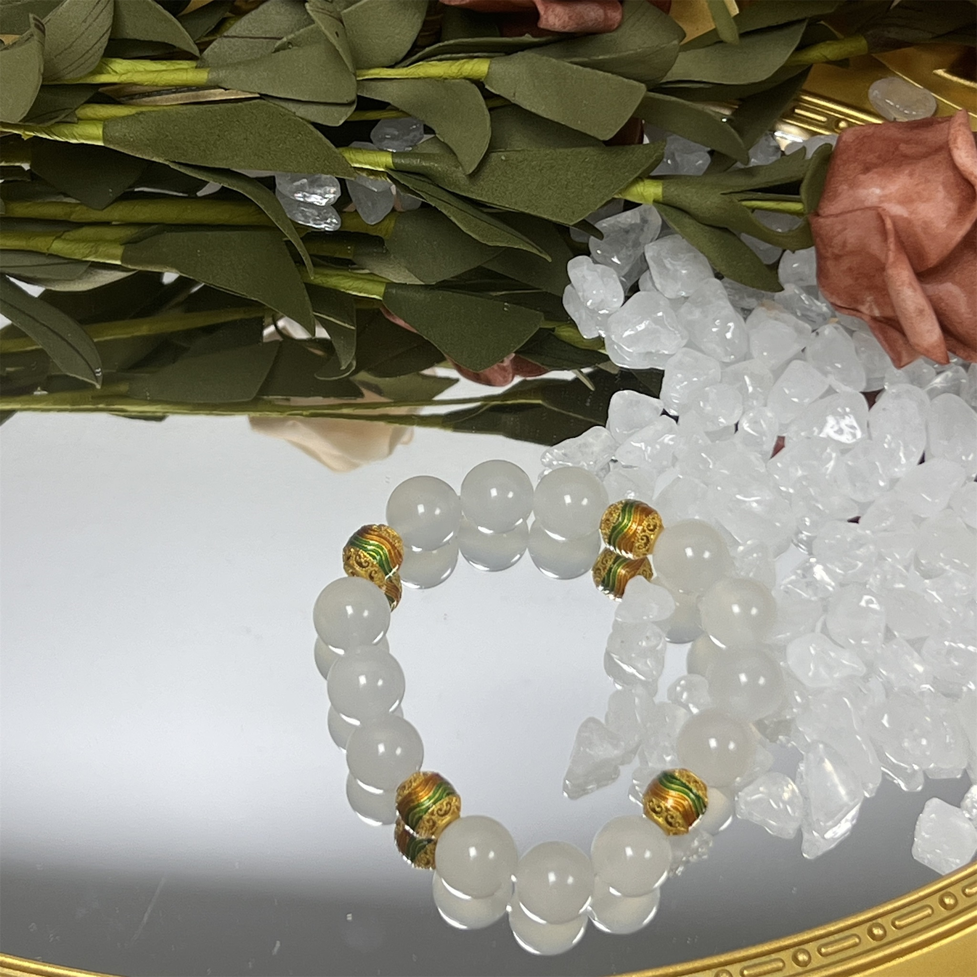 White Agate Bracelet 12mm Beads - Emotional Balance & Stress Relief Jewelry by Eurys