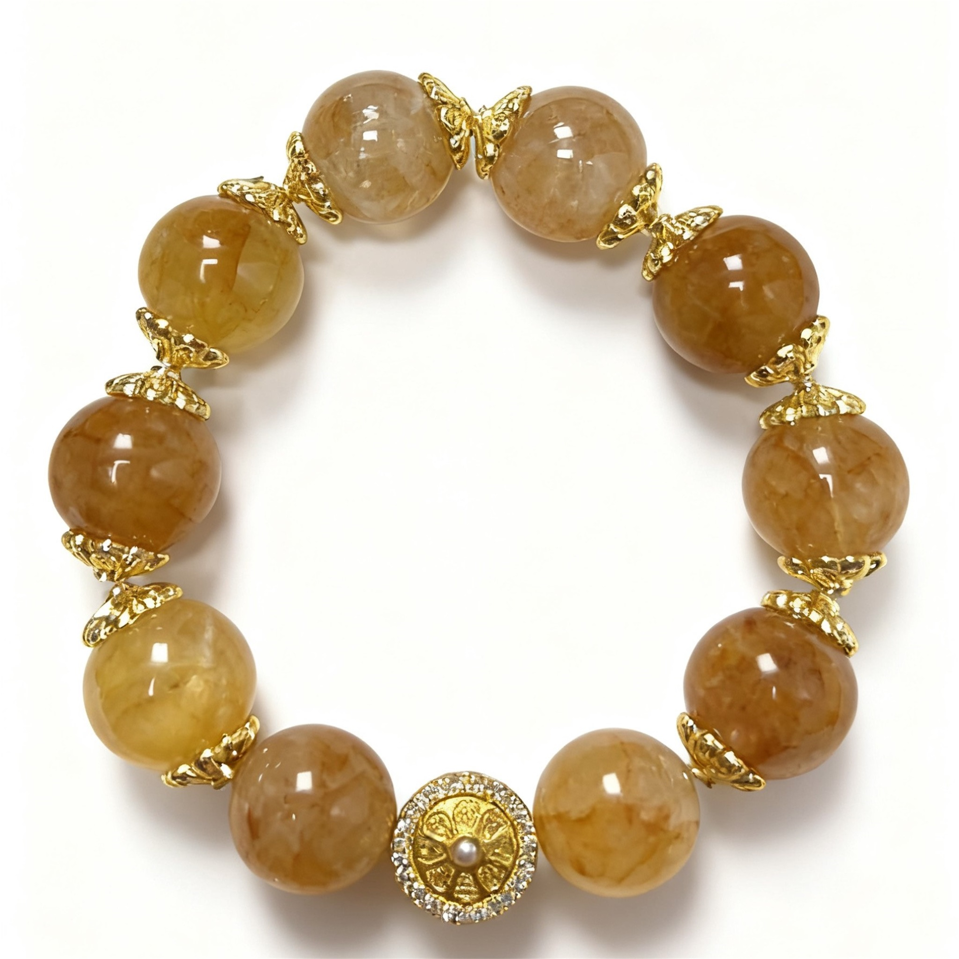 Yellow Garden Quartz Bracelet with Tibetan Compass by Eurys - Wisdom & Protection Healing Jewelry