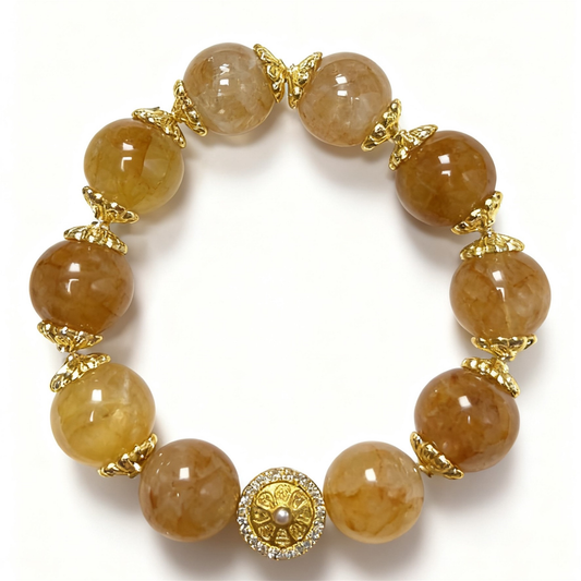 Yellow Garden Quartz Bracelet with Tibetan Compass by Eurys - Wisdom & Protection Healing Jewelry