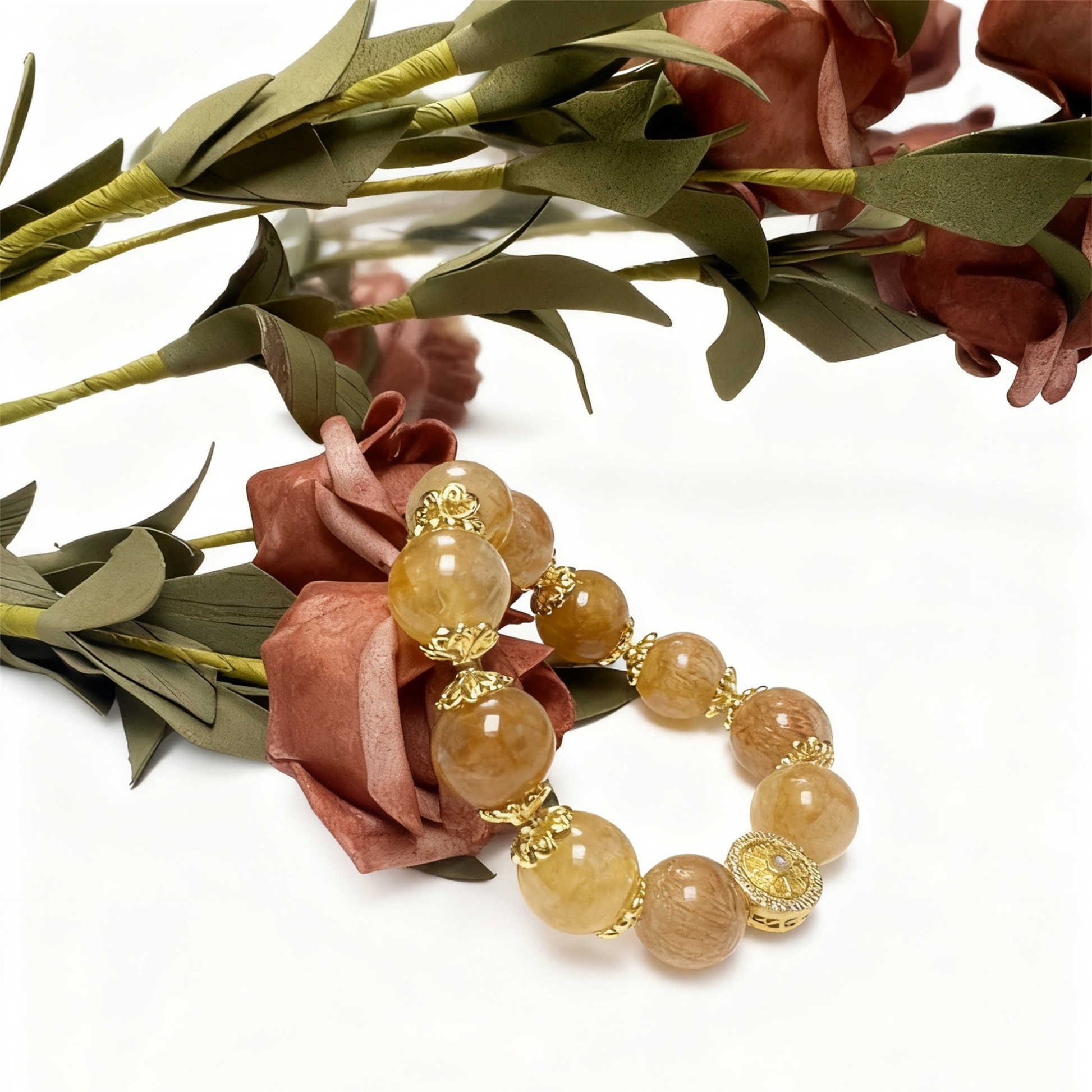 Yellow Garden Quartz Bracelet with Tibetan Compass by Eurys - Natural Crystal